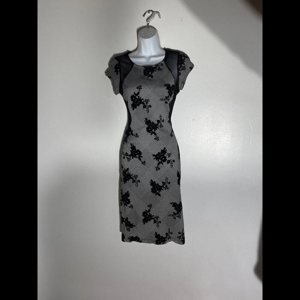Dress office floral suede patches with stripes open back